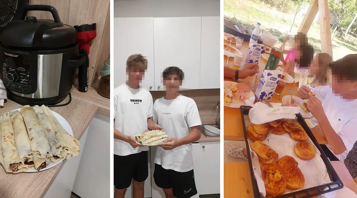 Children cooking together at the Foundation Second Small Family Home in Ledici
